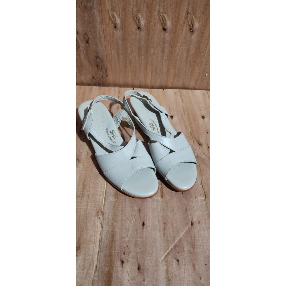 SAS 0112-002 Caress BONE Cross Strap Wedge Sandal SIZE 8S Made In USA
